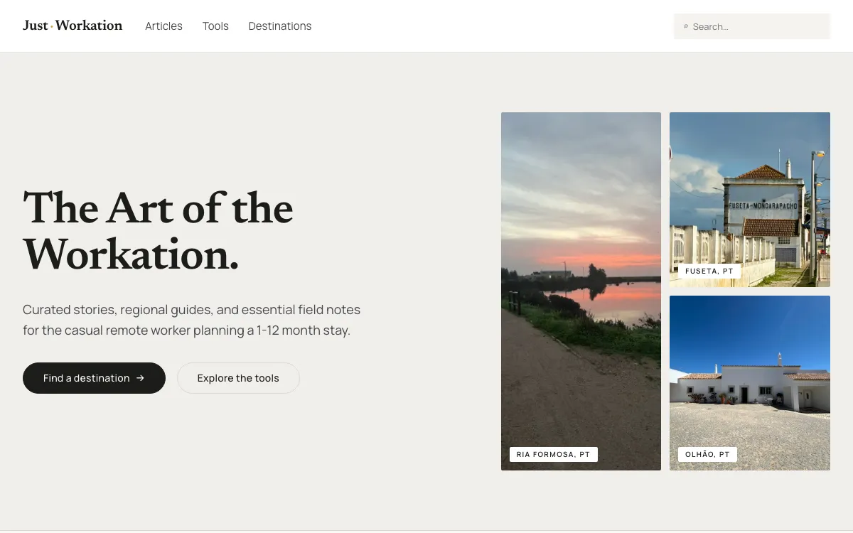 Screenshot of justworkation.com